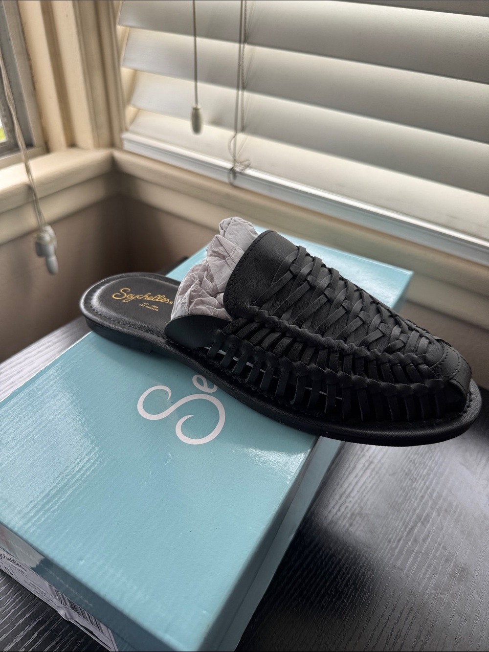 Seychelles Black Woven Leather Slip-On Mule for women